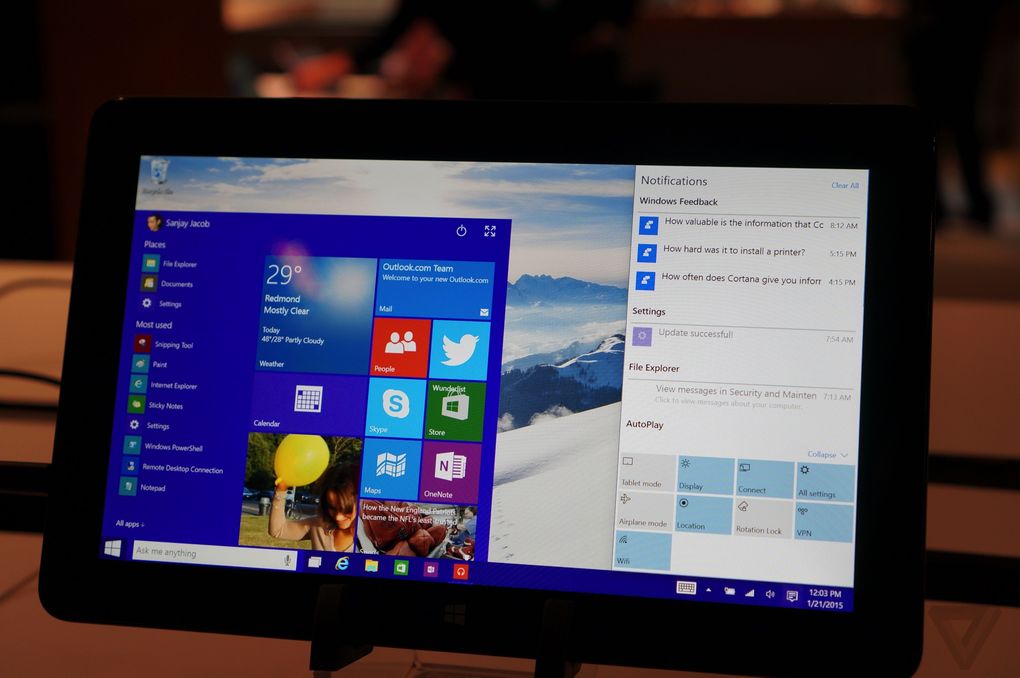 Windows 10 small tablets Notification Center